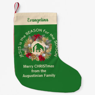 Festive Green JESUS IS THE REASON Small Christmas Stocking