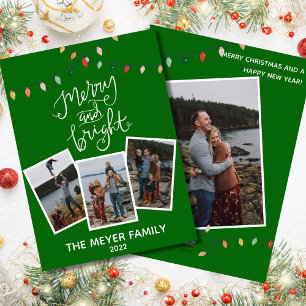 Festive Green Merry and Bright Christmas Lights Holiday Card