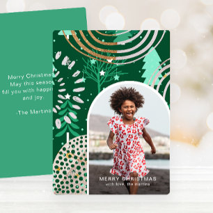 Festive Green Merry Christmas Photo with Message Holiday Card