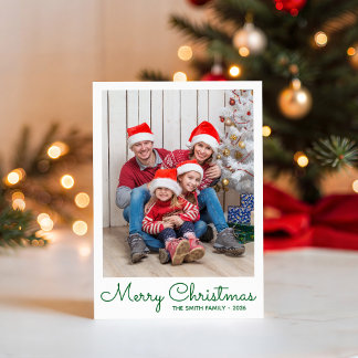 Festive Green Merry Christmas with Photo Holiday Card