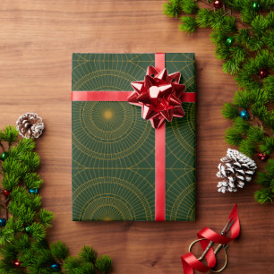 Festive Green Modern Art Deco Gold Pattern 105 Wrapping Paper