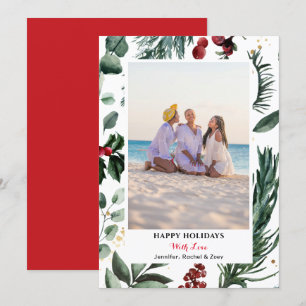 Festive Green Pine Bough Berry Merry Christmas  Holiday Card