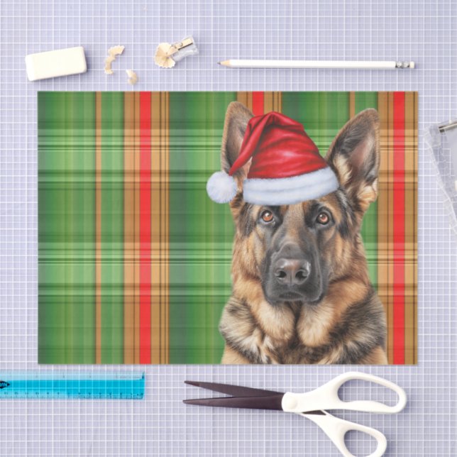 Festive Green Plaid German Shepherd Dog Christmas Tissue Paper (Craft)
