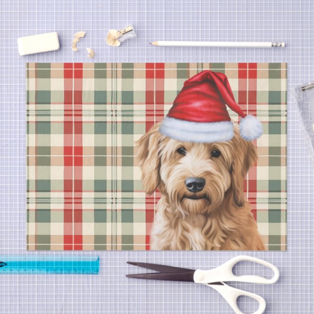 Festive Green Plaid Goldendoodle Dog Christmas Tissue Paper (Craft)