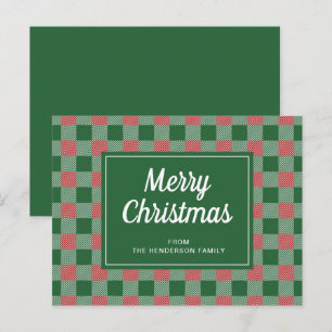 Festive Green Plaid Merry Christmas Script Postcard