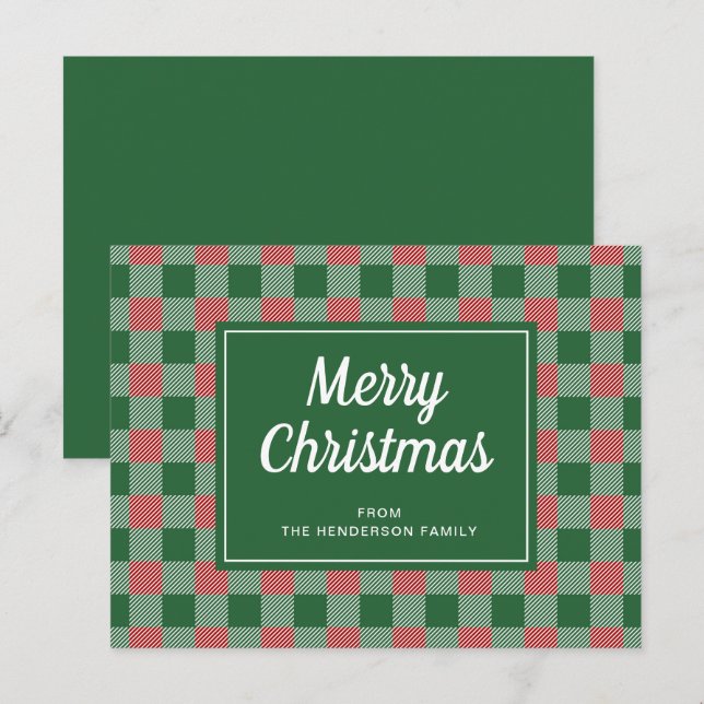 Festive Green Plaid Merry Christmas Script  Postcard (Front/Back)
