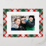 Festive Green Plaid Pattern Photo Merry Christmas Foil Holiday Card<br><div class="desc">Merry Christmas! Send Christmas greetings with this classic plaid Christmas foil card. It features a classic green,  white and red plaid pattern. Personalise this classic Christmas card by adding a horizontal photo,  name,  holiday greeting,  year and message. This festive green plaid Christmas card is available in other colours.</div>