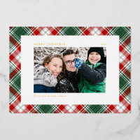 Festive Green Plaid Pattern Photo Merry Christmas