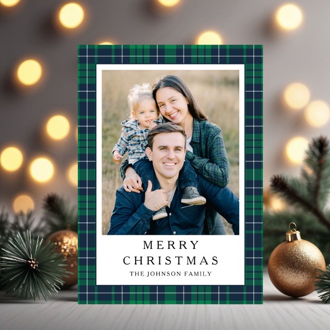 Festive Green Plaid Photo Christmas Holiday Card (Festive Green Plaid Photo Christmas Holiday Card)