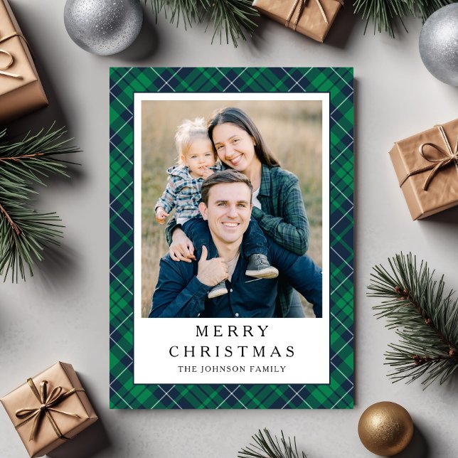 Festive Green Plaid Photo Christmas Holiday Card (Festive Green Plaid Photo Christmas Holiday Card)