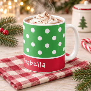 Festive Green Polka Dot Christmas Name Coffee Mug