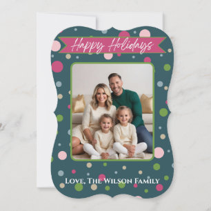 Festive Green Polka Dot Photo Holiday Card