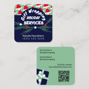 Festive Green Professional Gift Wrap Service Square Business Card