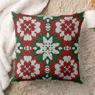Festive Green Red and White Nordic Knit (2) Cushion