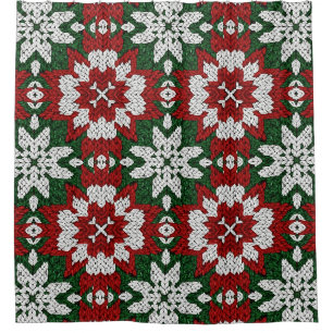 Festive Green Red and White Nordic Knit (2) Shower Curtain