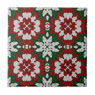Festive Green Red and White Nordic Knit (2) Tile