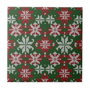 Festive Green Red and White Nordic Knit Tile