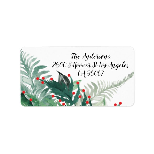 Festive Green Red Christmas Botanical Address Label (Front)