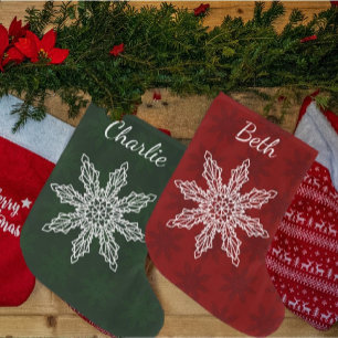 Festive Green Red & White Snowflake Personalised Large Christmas Stocking