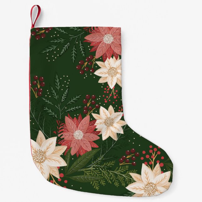 Festive Green Red Yellow Poinsettia Holiday Small Christmas Stocking (Front)