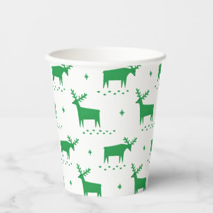 Festive Green Reindeer Christmas Party Drinkware Paper Cups