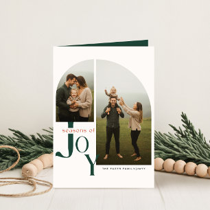 Festive Green Script Folded Two Photo Christmas Holiday Card