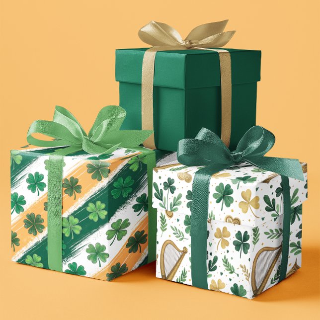 Festive Green Shamrocks  St. Patricks Day set of 3 Wrapping Paper Sheet (Festive Green Shamrocks St. Patricks Day set of 3 Wrapping Paper Sheets)