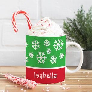 Festive Green Snowflake Christmas Name Coffee Mug