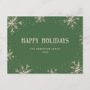 Festive Green Snowflake Holiday Postcard