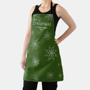 Festive Green   Snowflakes Merry Christmas Apron