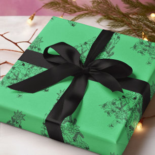 Festive Green Tree on Emerald Christmas Wrapping Paper