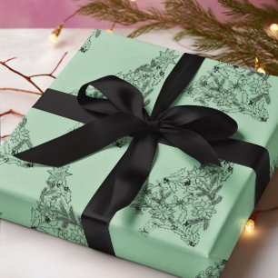 Festive Green Tree on Eton Blue Christmas Wrapping Paper