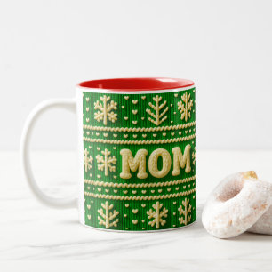 Festive Green Ugly Sweater Christmas for Mom Two-Tone Coffee Mug
