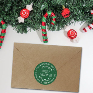 Festive Green & White Custom Return Address Classic Round Sticker