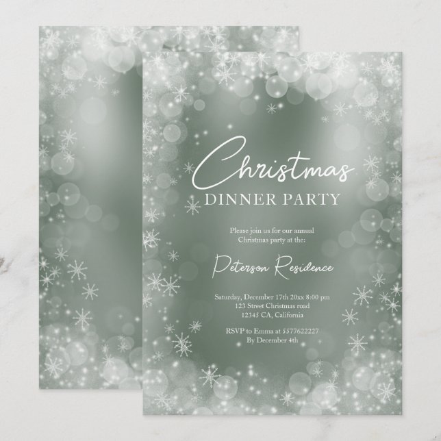 Festive green white snow elegant  Christmas Invitation (Front/Back)