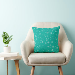 Festive Green White Snowflake Pattern Christmas Cushion