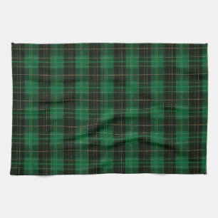 Festive Green Winter Christmas Plaid Pattern Tea Towel