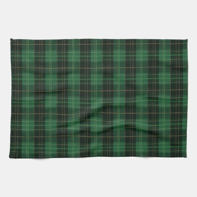 Festive Green Winter Christmas Plaid Pattern Tea Towel (Horizontal)