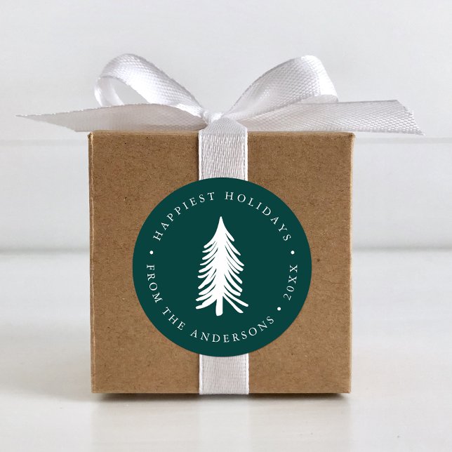 Festive Green Winter Pine Christmas Tree Holiday Classic Round Sticker (Creator Uploaded)