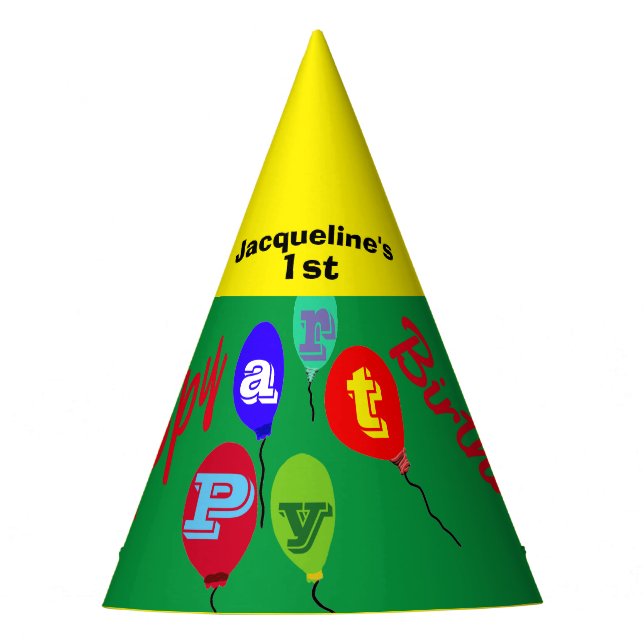 Festive Green Yellow Party Hat Balloons (Front)