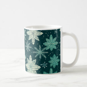Festive Green Yellow Snowflake Holiday Pattern Coffee Mug