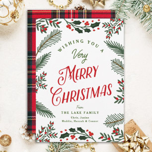 Festive Greenery and Berries Merry Christmas Holiday Card