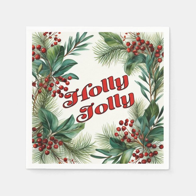 Festive Greenery Christmas Script  Napkin (Front)