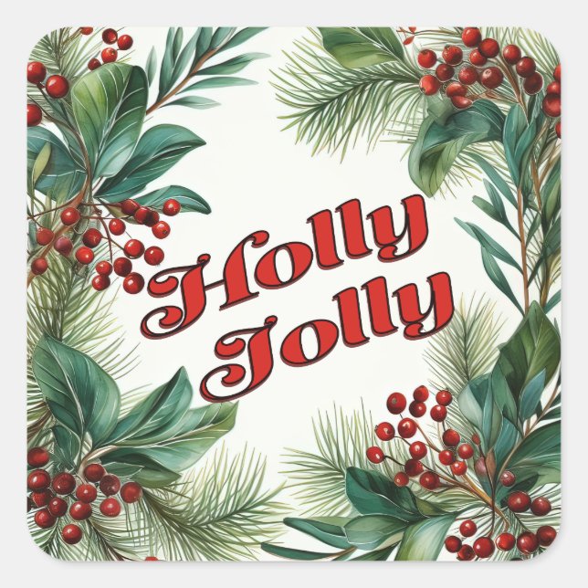 Festive Greenery Christmas Script  Square Sticker (Front)