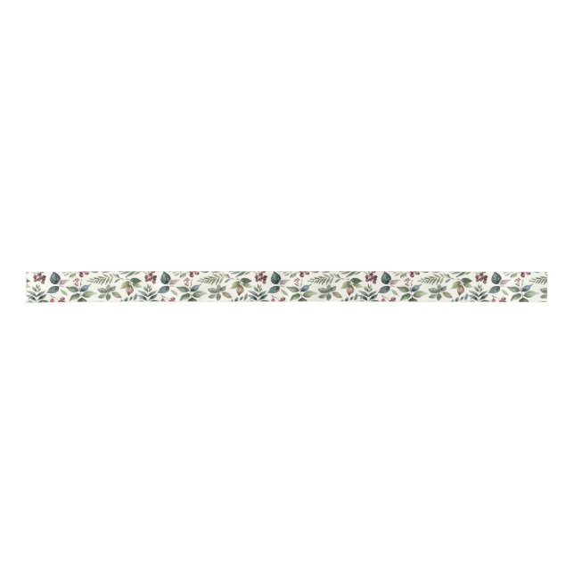 Festive Greenery Elegant Rustic Pattern Christmas Satin Ribbon (Front)