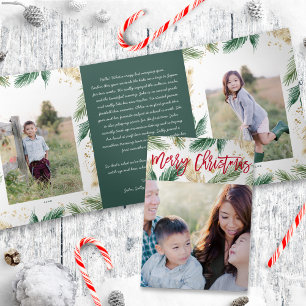 Festive Greenery Gold Christmas Photo Folded Card