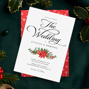 Festive Greenery Minimal Script Christmas Wedding Invitation