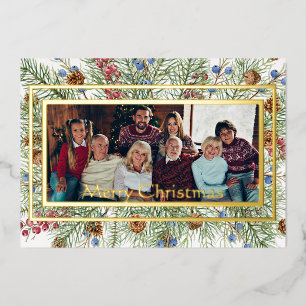 Festive greenery photo frame custom Christmas Holi Foil Holiday Card