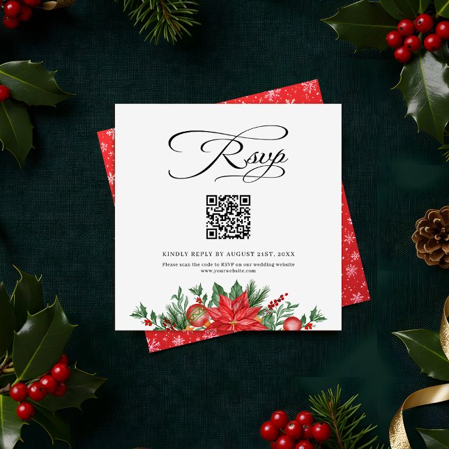 Festive Greenery QR Code Wedding Website RSVP Enclosure Card (Creator Uploaded)