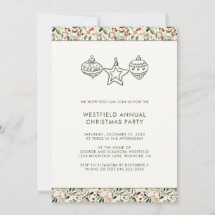 Festive Greenery Red Berries Christmas Party Invitation
